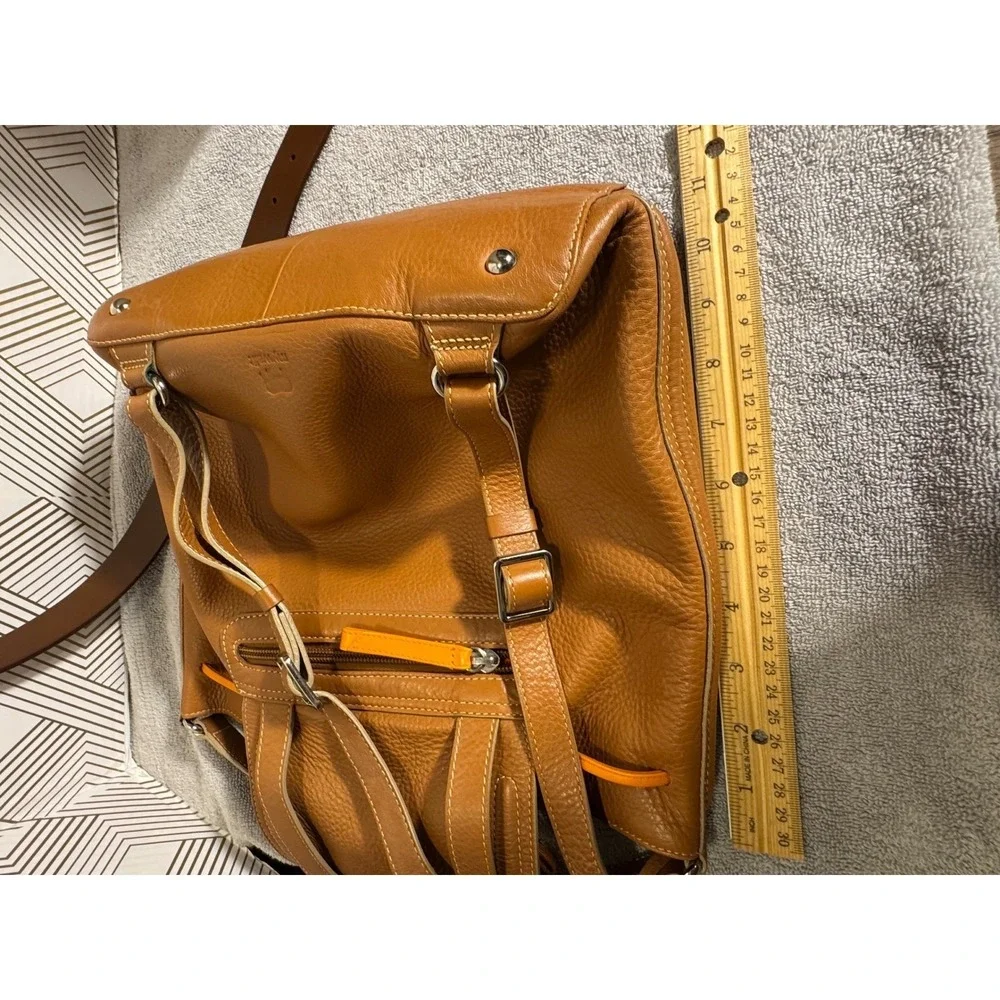 MyWalit Leather Brown  Backpack purse with orange trim Shoulder Bag‎ Italy